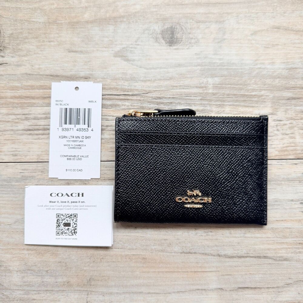 Coach Crossgrain Leather Mini ID Skinny 88250 Black Card Case Gold Hardware